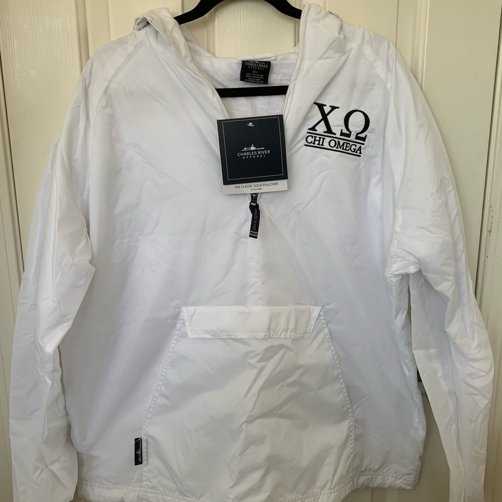 White Charles Rivers Chi Omega jacket